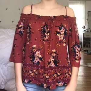 Red Floal Off-the-Shoulder Top